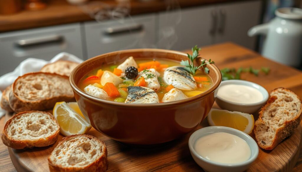 fish soup with accompaniments